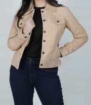 Women's Camel Suede Trucker Jacket for Everyday Wear