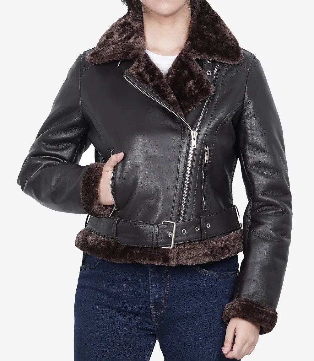 Women's Dark Brown Leather Jacket with Luxurious Shearling Interior Women's Dark Brown Leather Jacket with Luxurious Shearling Interior