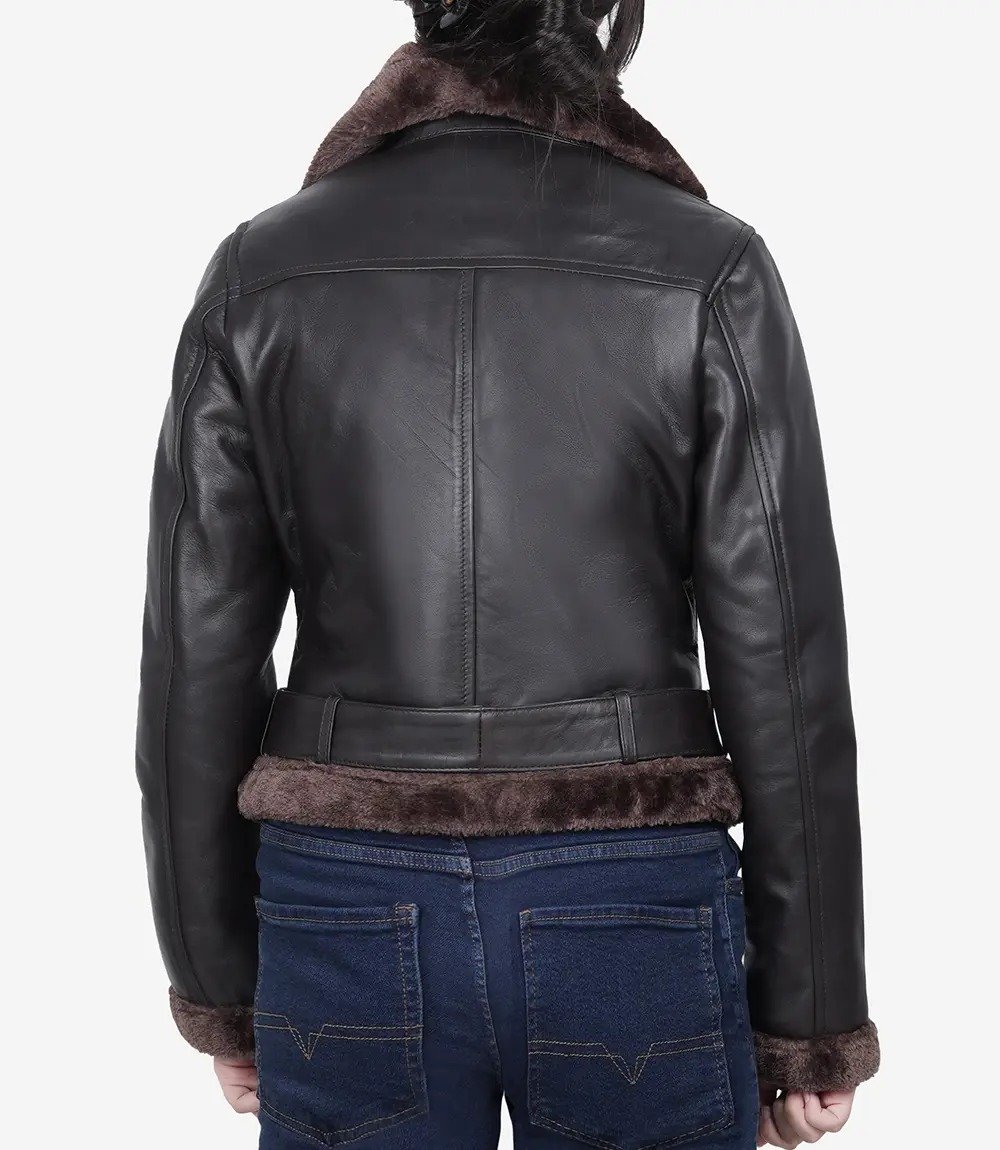 Women's Dark Brown Leather Jacket with Luxurious Shearling Interior1 Women's Dark Brown Leather Jacket with Luxurious Shearling Interior