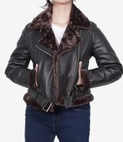 Women's Dark Brown Leather Jacket with Luxurious Shearling Interior