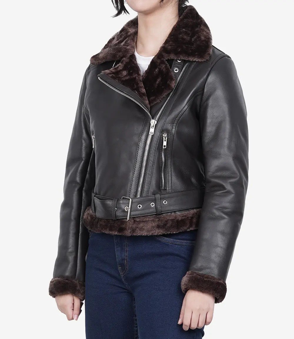 Women's Dark Brown Leather Jacket with Luxurious Shearling Interior5 Women's Dark Brown Leather Jacket with Luxurious Shearling Interior