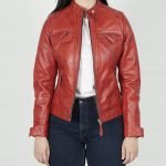 Women’s Johnson Red Quilted Leather Cafe Racer Jacket