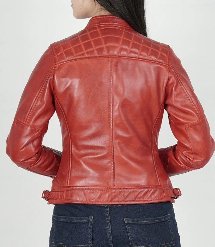 Women’s Johnson Red Quilted Leather Cafe Racer Jacket