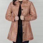 Women’s Pink Cognac Wax Leather Car Coat-Kandis Collection