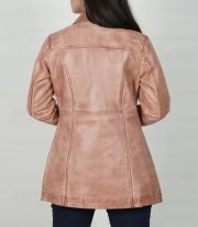 Women’s Pink Cognac Wax Leather Car Coat-Kandis Collection