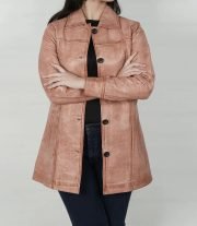 Women’s Pink Cognac Wax Leather Car Coat-Kandis Collection