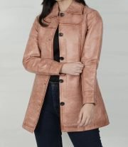 Women’s Pink Cognac Wax Leather Car Coat-Kandis Collection