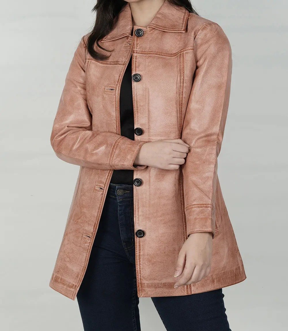 Women’s Pink Cognac Wax Leather Car Coat-Kandis Collection4 Women’s Pink Cognac Wax Leather Car Coat-Kandis Collection