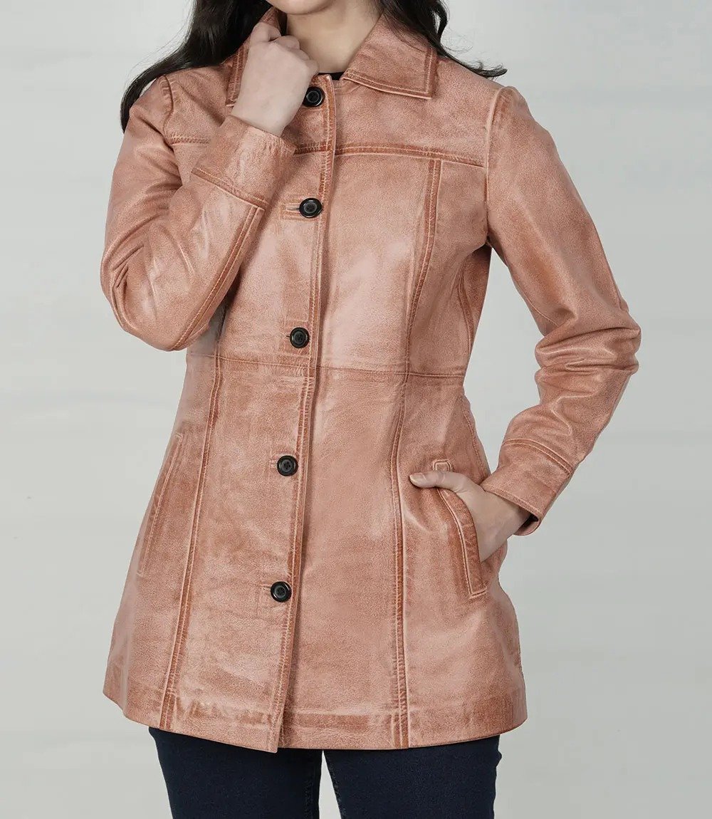 Women’s Pink Cognac Wax Leather Car Coat-Kandis Collection5 Women’s Pink Cognac Wax Leather Car Coat-Kandis Collection