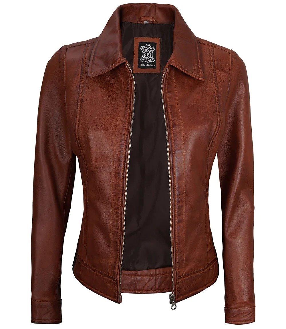 jose_womens_cognac_leather_jacke Harrington Leather Jacket Women Cognac Wax