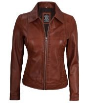 Harrington Leather Jacket Women Cognac Wax
