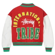 1990 Stussy International Tribe Wool & Leather Red Vintage Varsity Jacket - Image 2