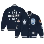 Toronto Maple Leafs OVO x NHL Blue Full-Snap Varsity Jacket - Image 4