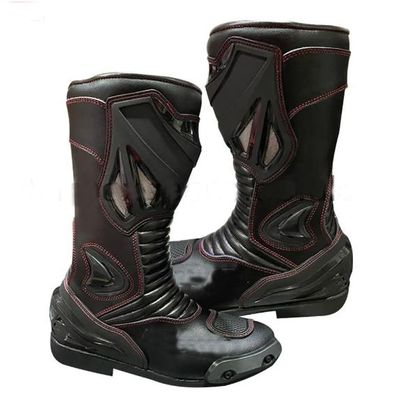 Handmade Black Leather Motorcycle Riding Boots-CE-Approved Racing Boots for Sale