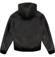 Men's Avirex Black Nappa Leather Hoodie - Image 2