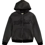 Men's Avirex Black Nappa Leather Hoodie - Front