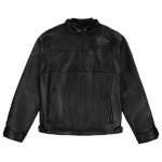 Men’s Avirex Black Out Leather Racing Biker Jacket - Front