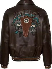 Men's Avirex Brown Leather Bomber American Jacket Buffalo Legends Leather Jacket - Back