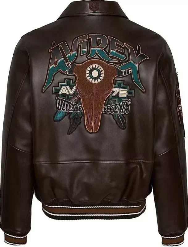 Men's Avirex Brown Leather Bomber American Jacket Buffalo Legends Leather Jacket - Back