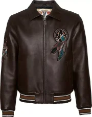 Men's Avirex Brown Leather Bomber American Jacket Buffalo Legends Leather Jacket - Front