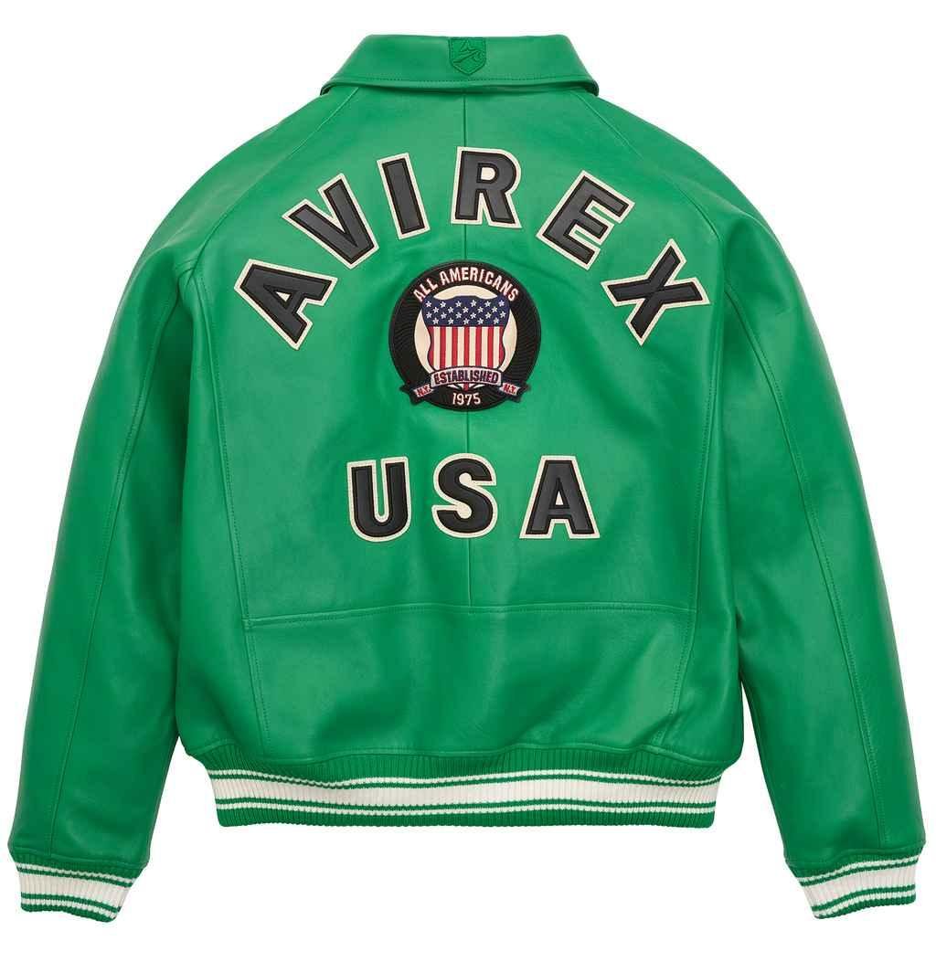 Men's Avirex Icon Bomber Green Leather Jacket. Men's Avirex Icon Bomber Green Leather Jacket - Image 2