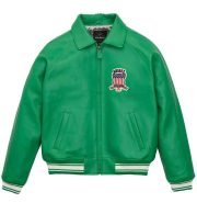 Men's Avirex Icon Bomber Green Leather Jacket - Front
