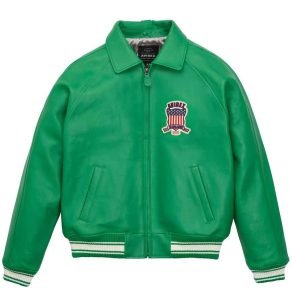 Men's Avirex Icon Bomber Green Leather Jacket - Front