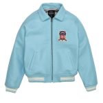 Men’s Avirex Icon Bomber Light Blue Leather Jacket - Front