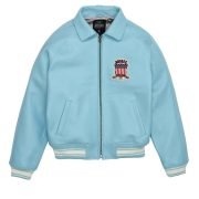 Men’s Avirex Icon Bomber Light Blue Leather Jacket - Front