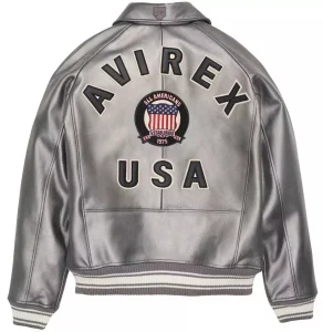 Men's Avirex Icon Bomber Silver Leather Jacket - Back