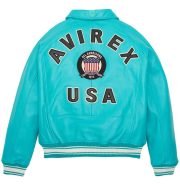 Men’s Avirex Icon Bomber Turquoise Leather Jacket - Image 2