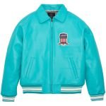 Men’s Avirex Icon Bomber Turquoise Leather Jacket - Front