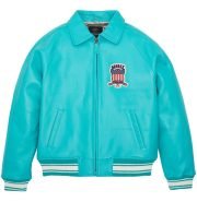 Men’s Avirex Icon Bomber Turquoise Leather Jacket - Front