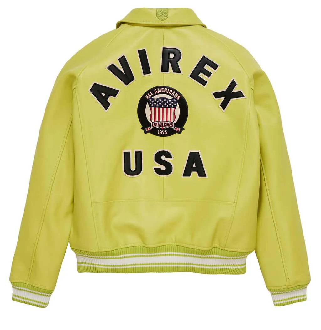 Mens Avirex Icon Yellow Leather Jacket. Mens Avirex Icon Yellow Leather Jacket - Back