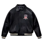 Men's Avirex Jet Black Icon Bomber Leather Jacket - Front