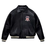 Men's Avirex Jet Black Icon Bomber Leather Jacket - Front