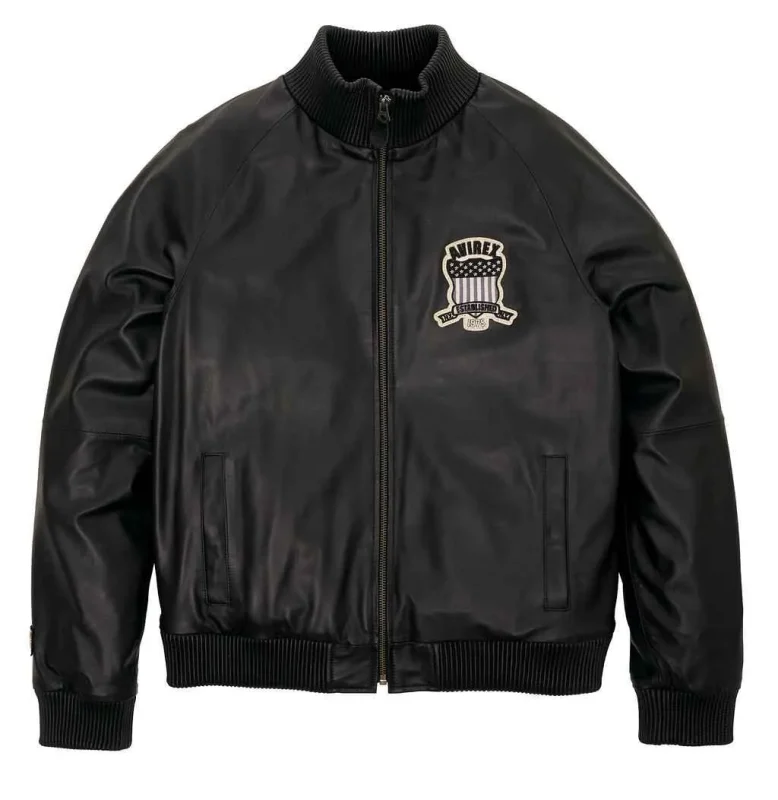Mens Avirex Leather Track Jacket - Front