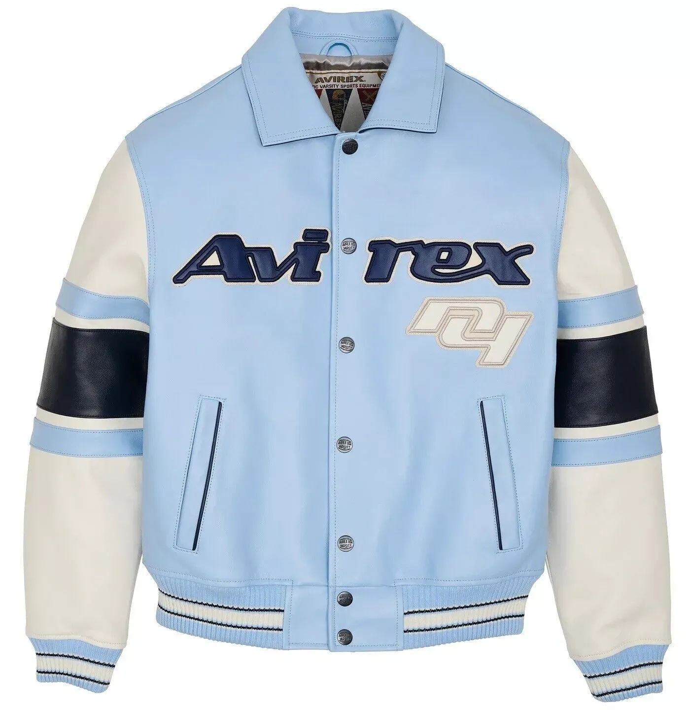 Men's Avirex Legend Blue Bomber Leather Jacket Men's Avirex Legend Blue Bomber Leather Jacket - Front