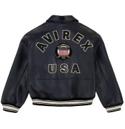 Men's Avirex Navy Blue Icon Bomber Leather Jacket - Image 2