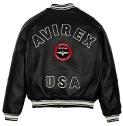 Mens Avirex Stadium Black Leather Jacket - Back