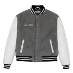 Men's Avirex Wool Heather Grey Leather Varisty Jacket - Front