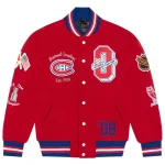 Montreal Canadiens OVO x NHL Red Full-Snap Varsity Jacket