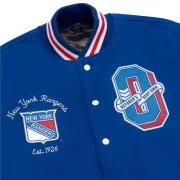 New York Rangers OVO x NHL Blue Full-Snap Varsity Jacket - Image 3