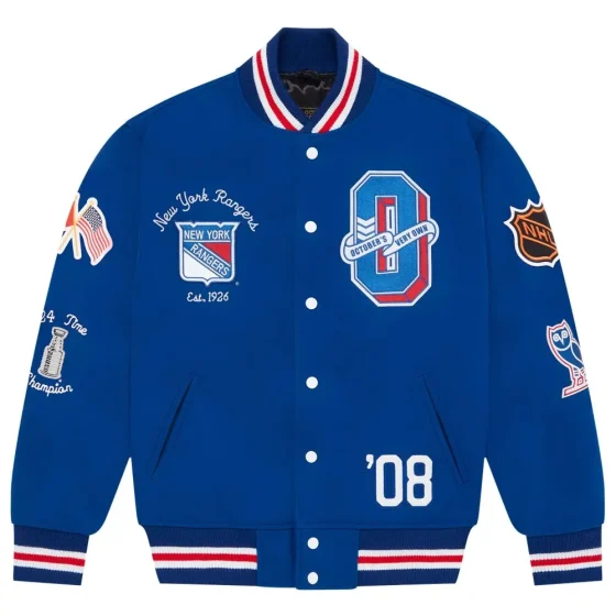 New York Rangers OVO x NHL Blue Full-Snap Varsity Jacket