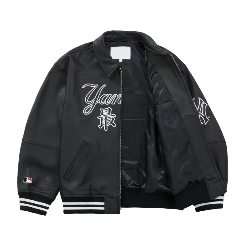 New York Yankees Supreme Kanji Black Leather Jacket