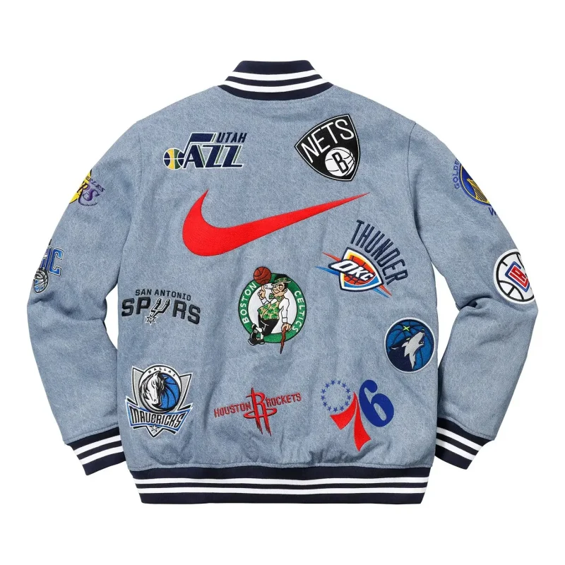 Supreme x Nike NBA Team-Inspired Blue Varsity Warm-Up Jacket - Back