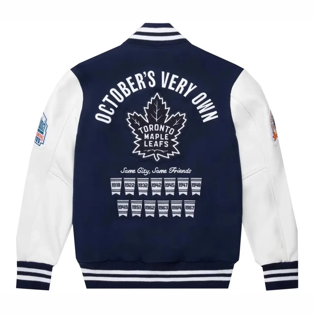 OVO-x-Toronto-Maple-Leafs-Varsit (1) OVO x Toronto Maple Leafs Varsity Jacket Blue - Image 2