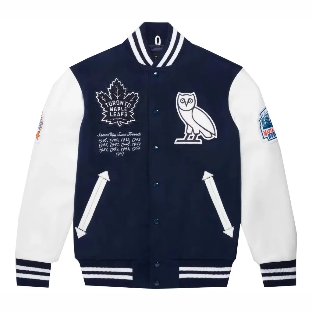 OVO-x-Toronto-Maple-Leafs-Varsit OVO x Toronto Maple Leafs Varsity Jacket Blue - Image 1