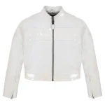 Cropped Patent Leather Moto Jacket - Front