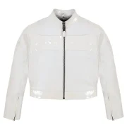 Cropped Patent Leather Moto Jacket - Front
